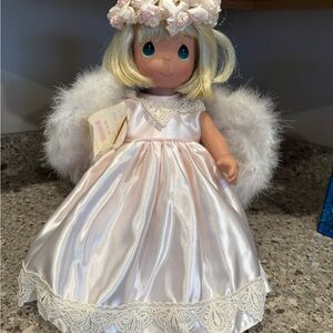 Precious Moments My Guardian  Pale Pink Satin Angel Doll with Feather Wings